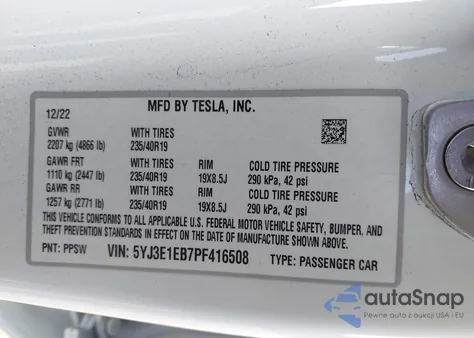 2023 Tesla Model 3 Long Range Dual Motor All-Wheel Drive из США, поврежденный, VIN 5YJ3E1EB7PF416508